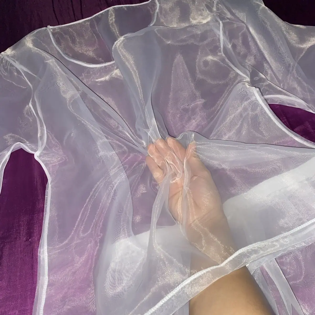 Thin Plastic Seamless See Through Women Men 2 Pieces Set Glossy Sleeping Plus Size Top Pants