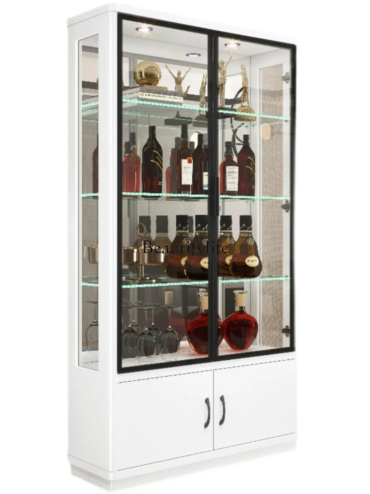 

Display Wall Modern Simple Home Storage with Lock Small Wine Cabinet White Paint Curio Cabinet