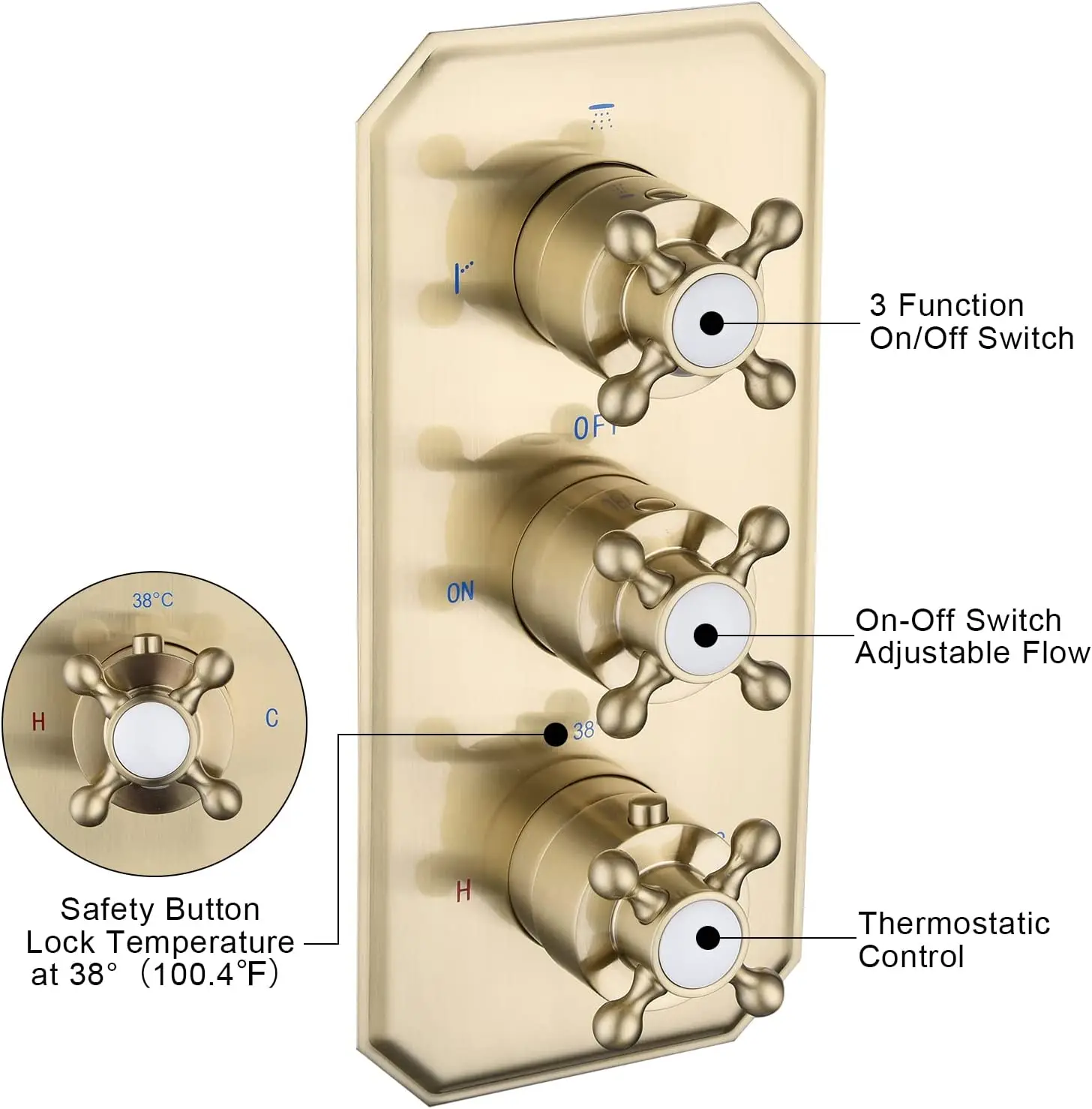 Thermostat isches Dusch umlenk ventil aus gebürstetem Gold Dusch mischer ventil Bad dusch ventil