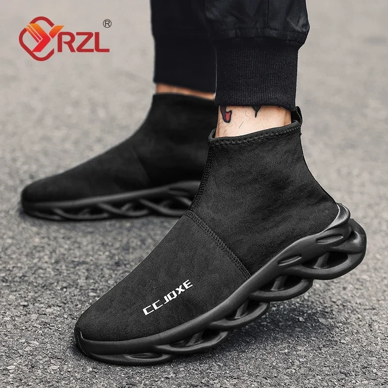 

YRZL Men High Top Sock Sneakers Trendy Thick Sole Sports Shoes Breathable Lightweight Casual Black Walking Sneakers for Men