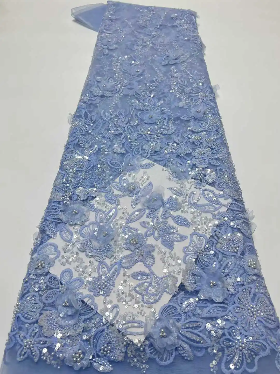 

Luxury African Sequins Lace Fabric High Quality Lace Nigeria Wedding Bridal Embroidery French Tulle For Dress Sewing-HX4254