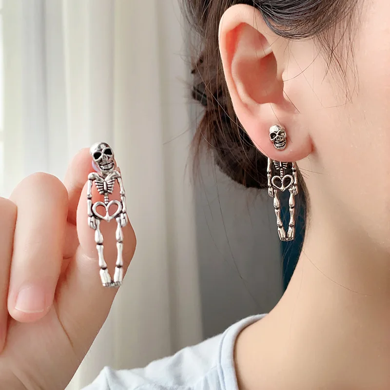 

2PCS Personalized Punk Halloween Skull Skeleton Alloy Earrings Sets for Men and Women Festive Creative Ear Stud Gifts