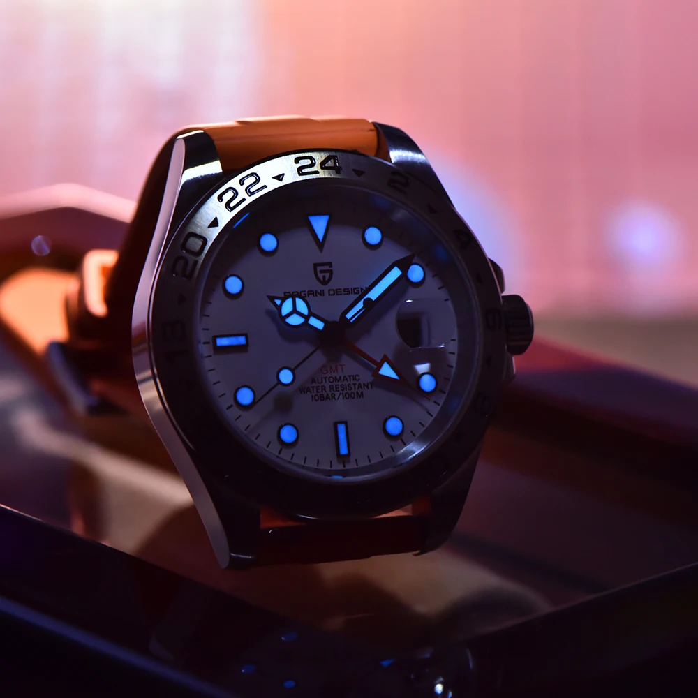 PAGANI DESIGN Automatic GMT Watch DG5833GMT Movement Rubber Strap 100M Waterproof Luminous Men Sports Mechanical Wristwatch view 6