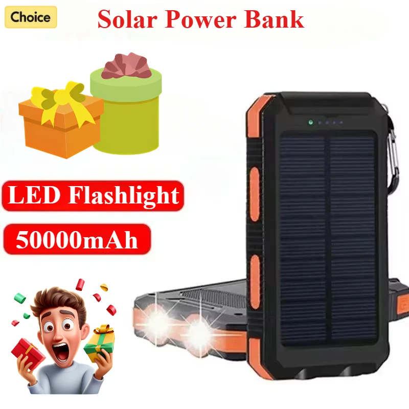 

New 50000mAh Solar Waterproof Power Bank Large Capacity External Battery Charger Cases Fast Charging for iPhone Samsung Xiaomi