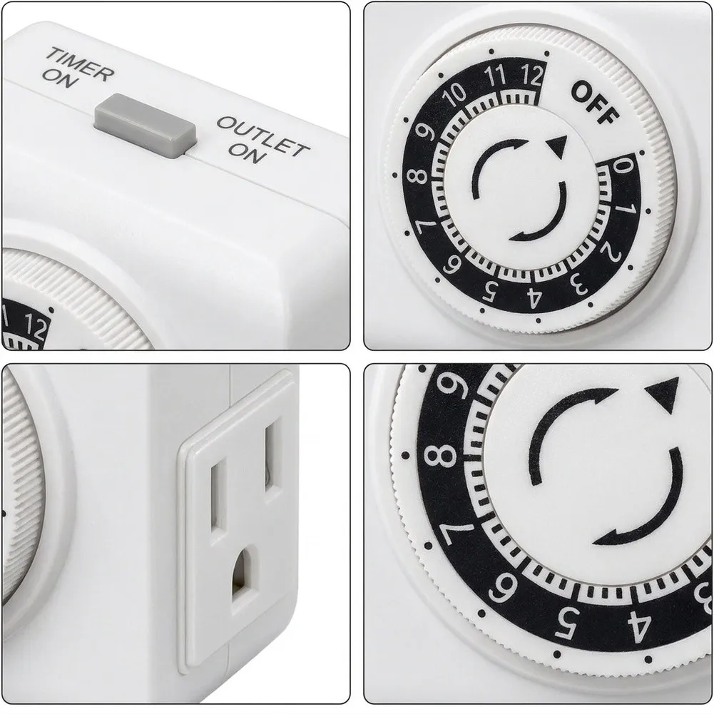 2 Pack 24 Hour Indoor Mechanical Timer Socket with Dual Outlets for Home Office For Kitchen Lighting Automation