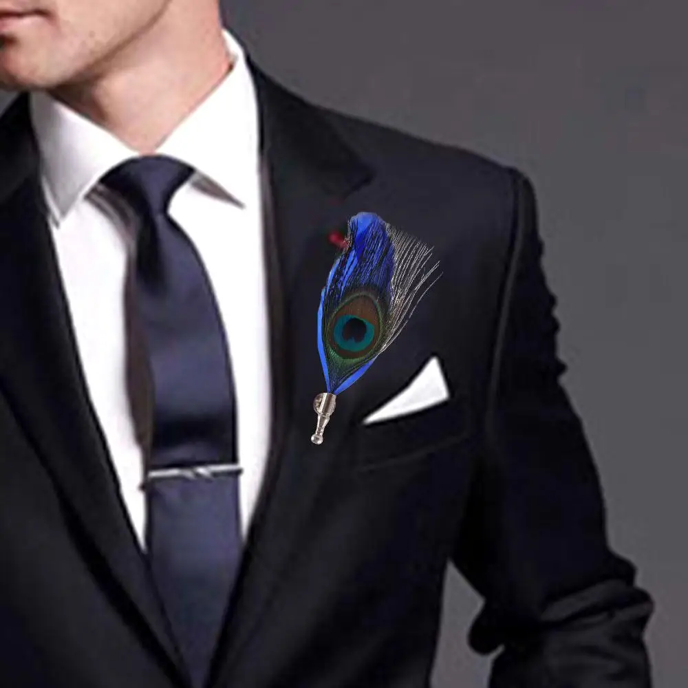 Handmade Unisex Feather Party Gift Wedding Jewelry Brooch Dress Suit Accessory Lapel Pins