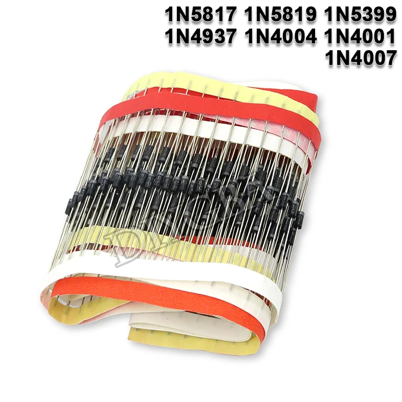 100PCS 1N4007 1N5819 1N4001 UF4007 FR107 FR157 FR207 1N4004 1N4937 HER107 RL207 1N5817 1N5399 DO-41 Rectifier Diode 