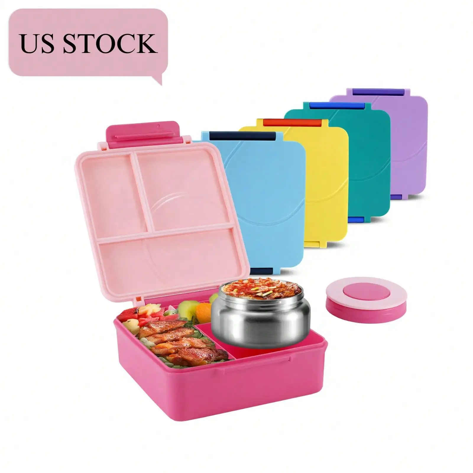 Leak Proof Bento Lunch Box Modern Cute Kids Food Storage Container Pink Stainless Steel 8 oz Insulated Soup Jar Thermos 4 Compartment Hot Cold Food Box For Kids School Office Picnic Back To School Christmas Gift