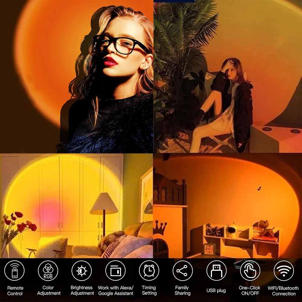 USB Tuya WIFI Sunset Lamp Rainbow Projector Night Light Smart Projection Led Desk Atmosphere Lamp Room Decor APP Voice for Alexa