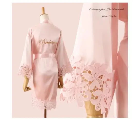 Summer Lace Sleepwear Bride&Bridemaid Wedding Robe Gown Solid Embroidery Kimono Bathrobe Women Casual Home Night Dress M L Xl