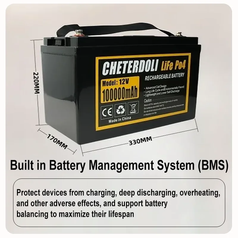 Batteria originale LiFePO4 12,8 V 100 Ah con protezione BMS Batteria al litio ferro fosfato 12 V RV Solar Camping Vehicle Duty Free