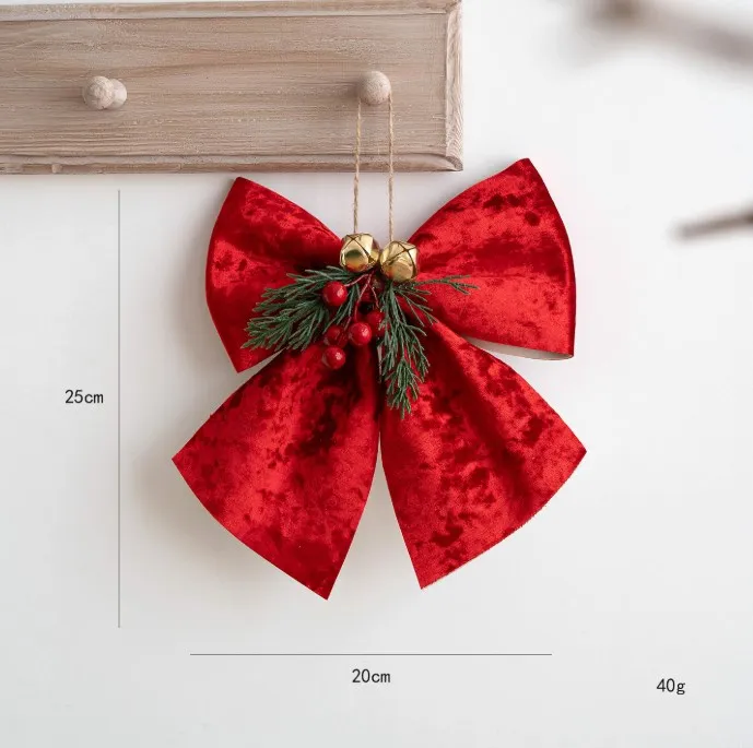 จี้โบว์สไตล์เกาหลี ของประดับตกแต่งคริสต์มาส โบว์กำมะหยี่สีแดง 3 มิติ พร้อมกระดิ่ง ของตกแต่งเทศกาล ของประดับงานปาร์ตี้