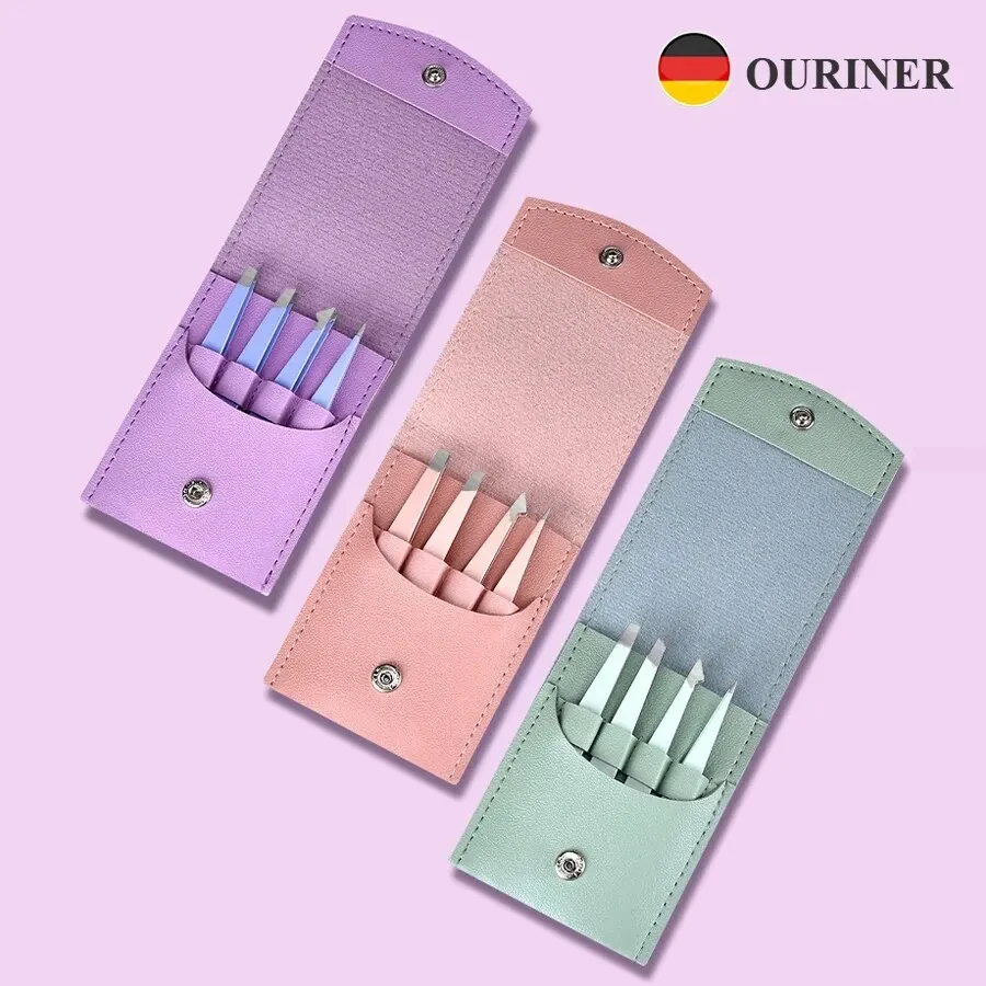 Ouriner Augenbrauenpinzette, buntes Haar, Schönheit, Abzieher für feine Haare, Edelstahl, schräge Augenbrauenklammern, Entfernung von Make-up-Werkzeugen – Detail 22