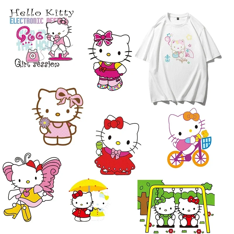 2024 New Hello Kitty Cartoon Cuteyoung boys and girls Iron on Patches for Clothing Transfer Patches Thermal Sticker on Clothes