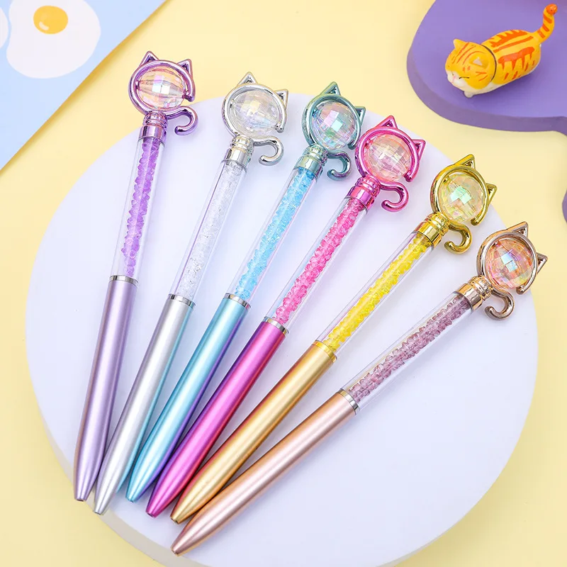 

10Pcs/Lot Cute Cat Diamond Ballpoint Pen Creative Cat Tail Ball Pens Kawaii Kitten Blue Ink Writing Pen School Office Stationery