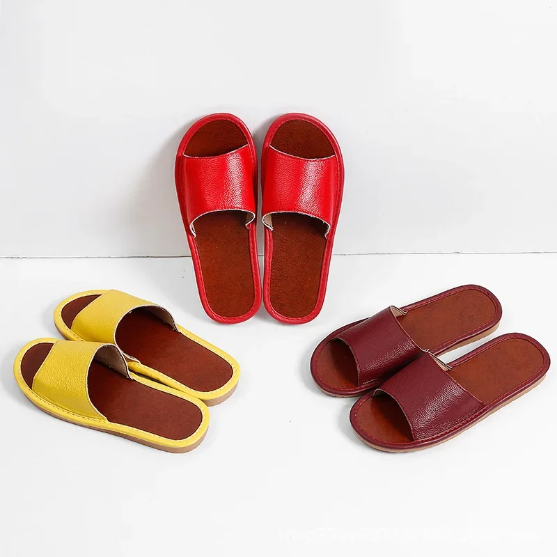Summer Slippers Men Genuine Cow Leather Home Man Indoor House for Men's Slippers Women Slipper Luxury Soft Flats Shoes