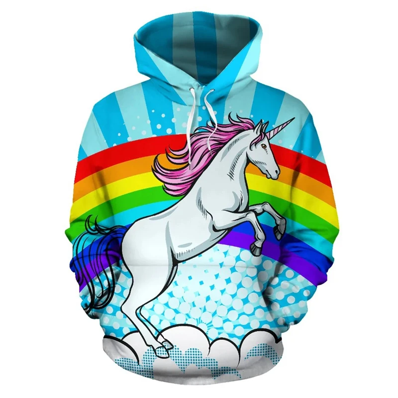 

Rainbow Unicorn Hoodie Men Women 3d Printed Cool Horse Animal Loose Sweatshirt Street Fashion Cartoon Pattern Hoodies Popular