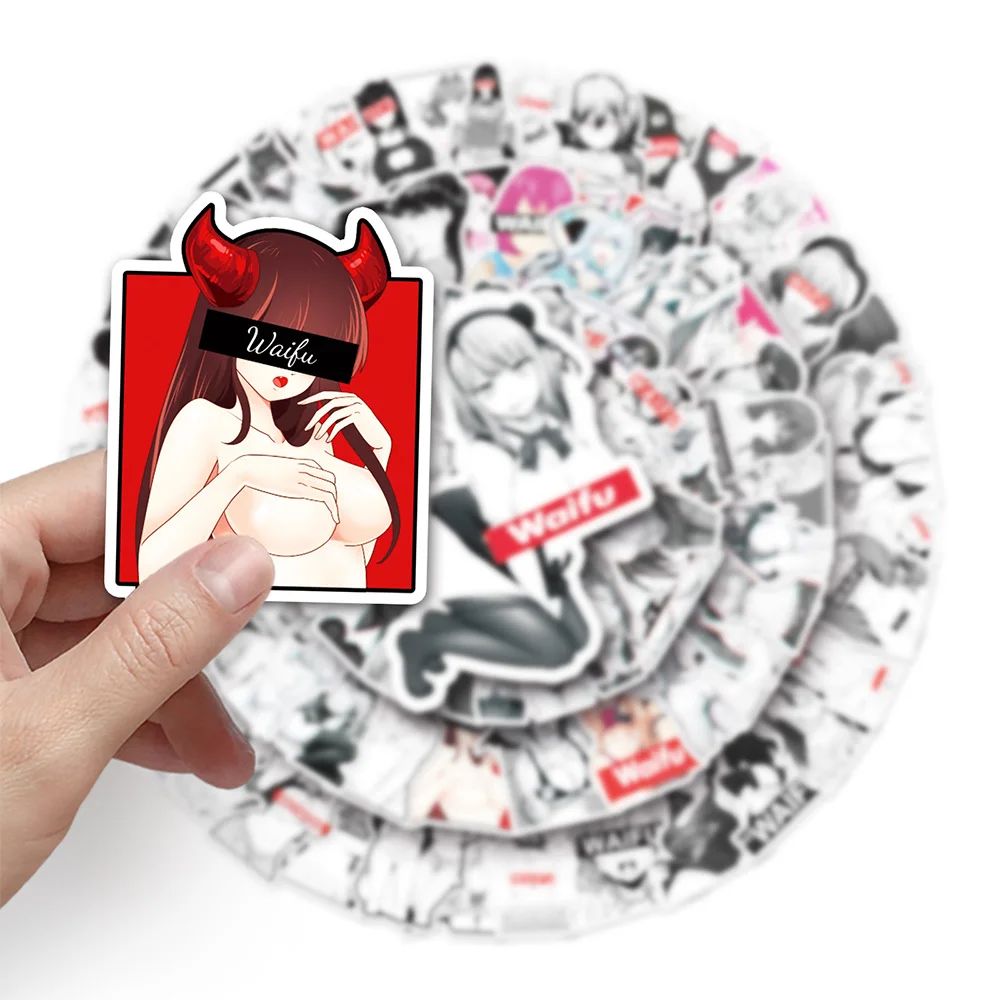 10/30/50/100 sztuk czarny biały Hentai seksowna kostium króliczka naklejki Waifu dziewczyny Anime naklejki dla dorosłych DIY walizka naklejka na laptopa