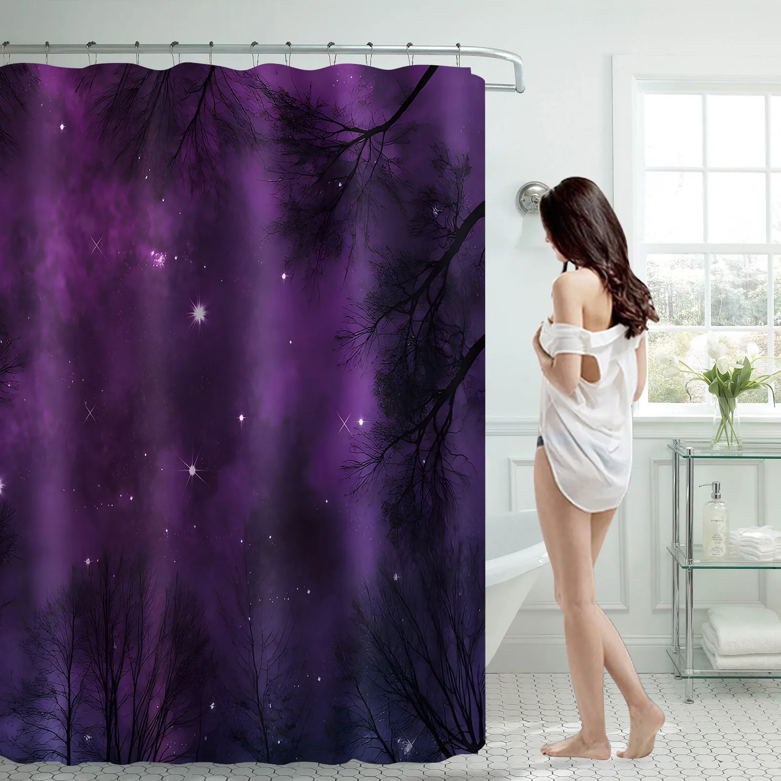 Shower Curtain 70 Inch With 12 Plastic Hooks Shower Curtain Bathroom Heavy Side Shower Circular Shower Curtain Rod Standing