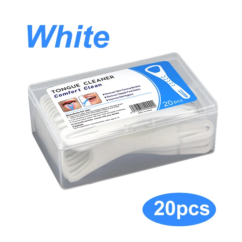 20 stks/doos Dubbelzijdig Opvouwbare Tongschraper met Tandenstoker Wegwerp Tongreinigers Mondschraper Mondhygiëne Care Tools