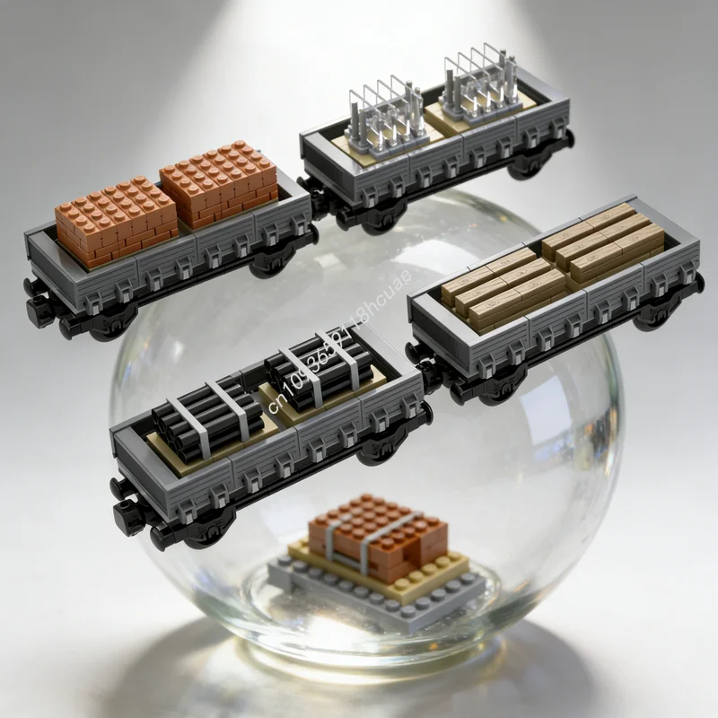 

564 детали MOC: Конструктор «Прицеп-платформа» для городских поездов, модель из строительных блоков, рождественский подарок, игрушка для самостоятельной сборки, креативная развивающая идея