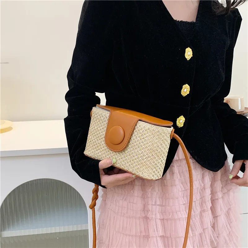 2023 Simple Straw Box Flap Bag Women Summer Crossbody Bag Fashion Beach Shoulder Bag Bohemian Travel Small Box Handbags