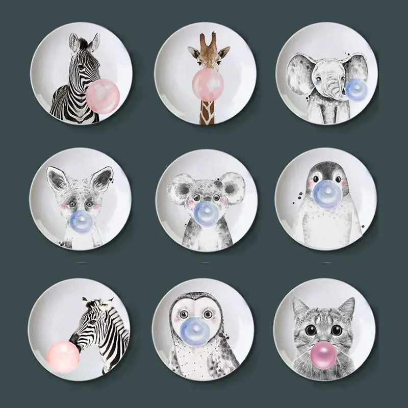 1 piece, Zebra Rhinoceros Deer Bubble Ceramic Decor Plate - Hanging Wall Art, home, living room, dining room, hotel decoration