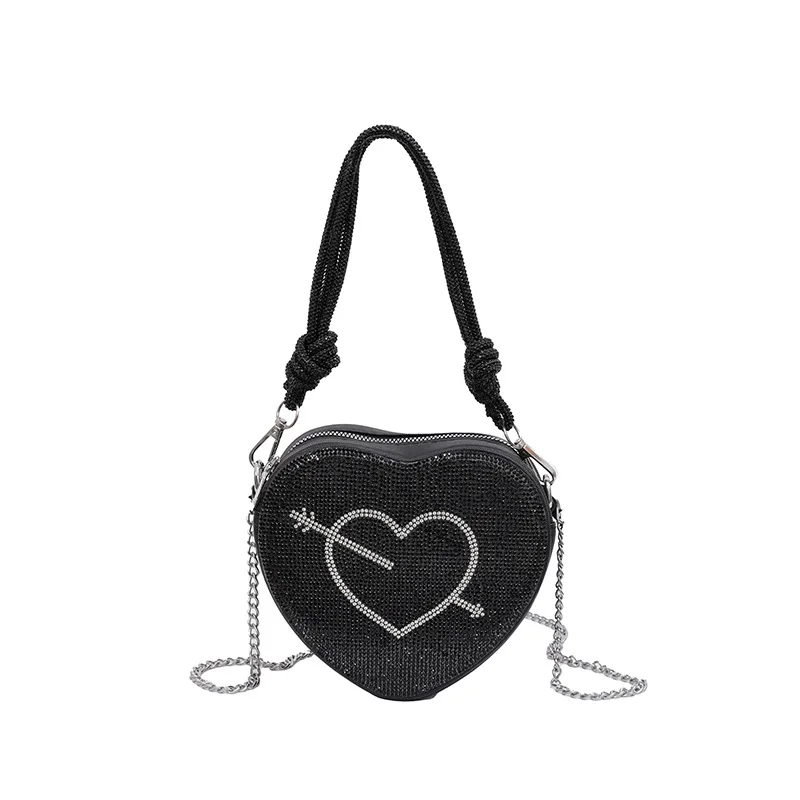 Valentine's Day Luxury Diamonds Heart Design Handbags For Women Shiny Stone Women Shoulder Bag 2025 Style Women's Bag