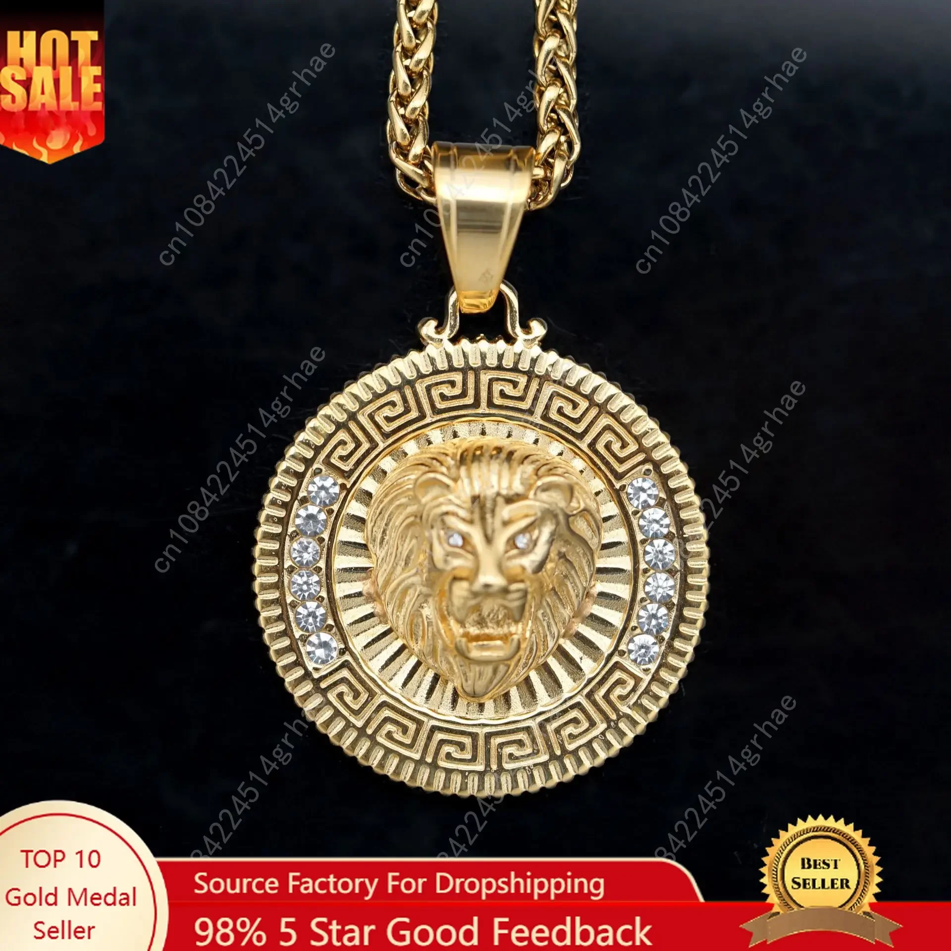 

Hip hop New Men's Lion King Tag Personalized Men's Jewelry 316L Stainless Steel with rhinestone Necklace pendant Jewelry