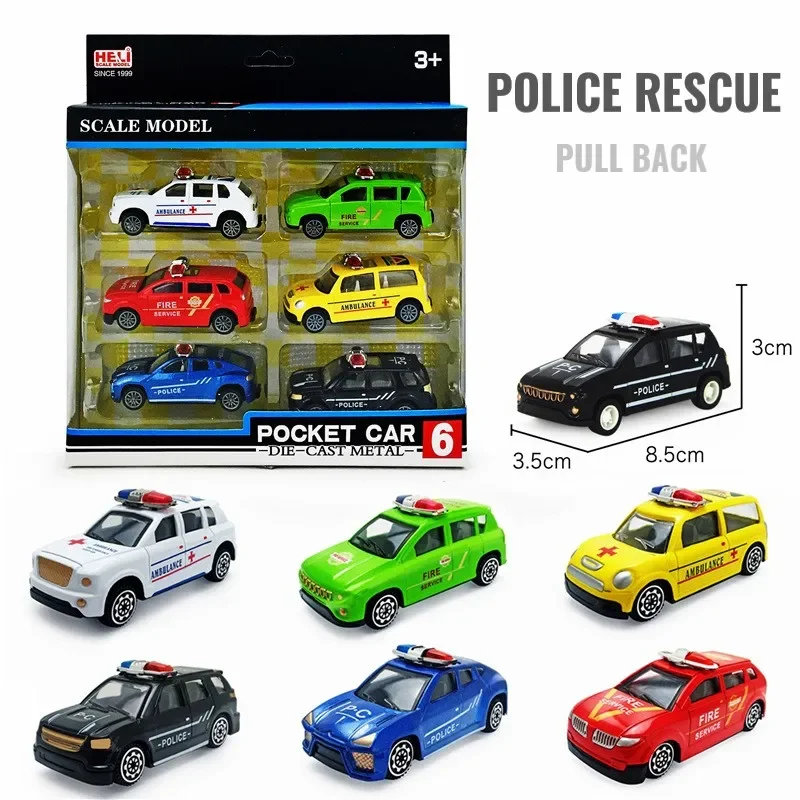 6 Pieces Set 1:60 Alloy Pull Back Police Rescue Toy Car Model Racing Sports Supercar SWAT Simulation Model Toy Car For Boys