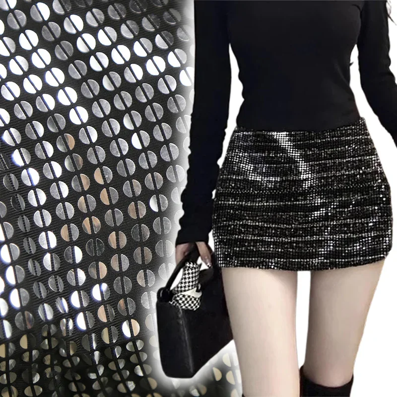 グリッターシルバーミラーシークイン生地高光沢反射ホットスタンプシルバー背景ステージパフォーマンスドレスdiy生地用