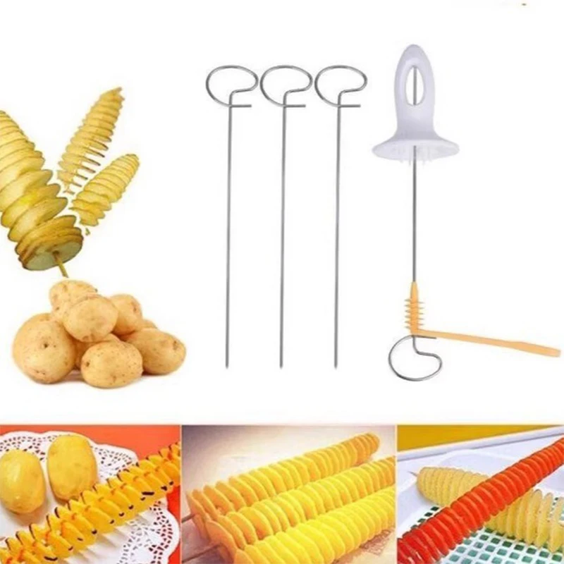 6pcs/set Stainless Steel Plastic Rotate Potato Slicer Twisted Potato Spiral Slice Cutter Creative Vegetable Tool Kitchen Gadgets