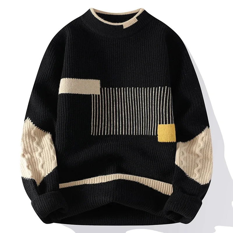 Pop männer Mock Neck Gestrickte Pullover Mode Patchwork Stricken Pullover Männer Herbst Winter Täglich Casual Warme Pullover Pullover M