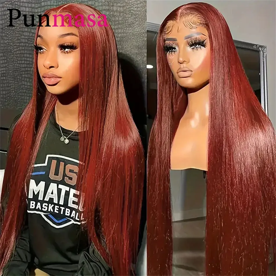 

Reddish Brown 13x4 13x6 HD Lace Front Human Hair Red Brazilian 30 Inch Straight 100% Human Hair Lace Frontal Wigs For Women