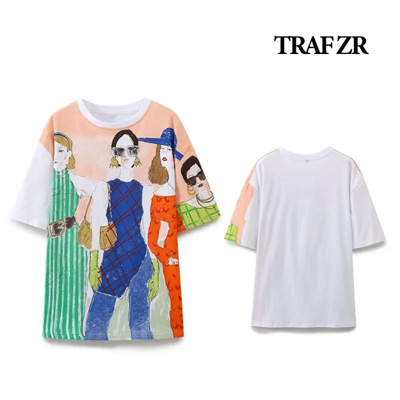 TRAF ZR-T-shirt à Manches Courtes et Col Rond pour Femme, Vêtement Esthétique Classique, High Street, Y2k, une Pièce