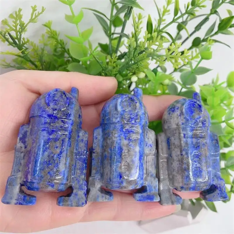 Natural Lapis Lazuli Cartoon Movie Character Robot Crystal Healing Fengshui Head Statue Room Decoration Gift 1pcs