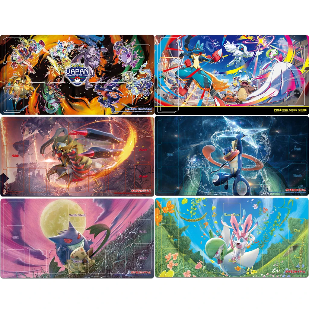 

600X350Mm 6 Tonamel Championship Diy Pokemon Rubber Play Mat Self Made Greninja Sylveon Gengar Mimikyu PTCG Battle Card Mat