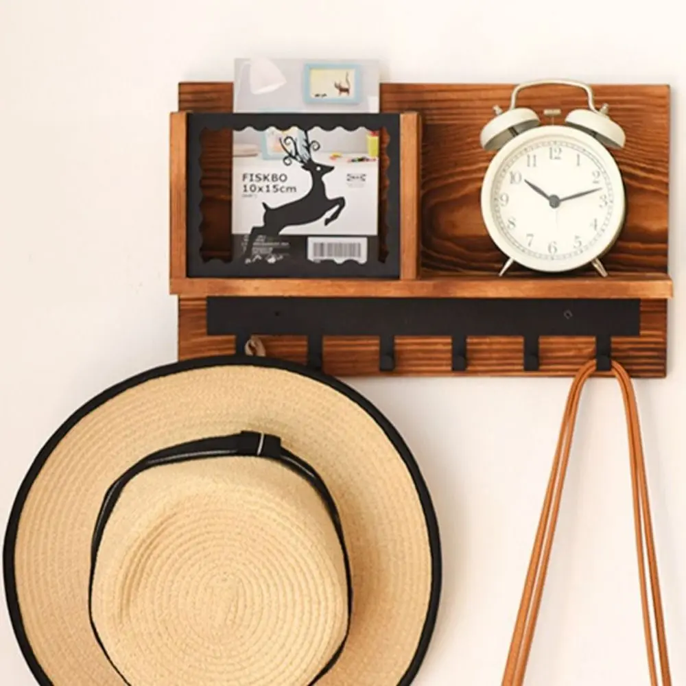 Wooden Storage Hook Rack Rustic Style Sundries Organizer Storage Shelf Cartoon Fawn Space Saving Wall Hanging Shelf Home