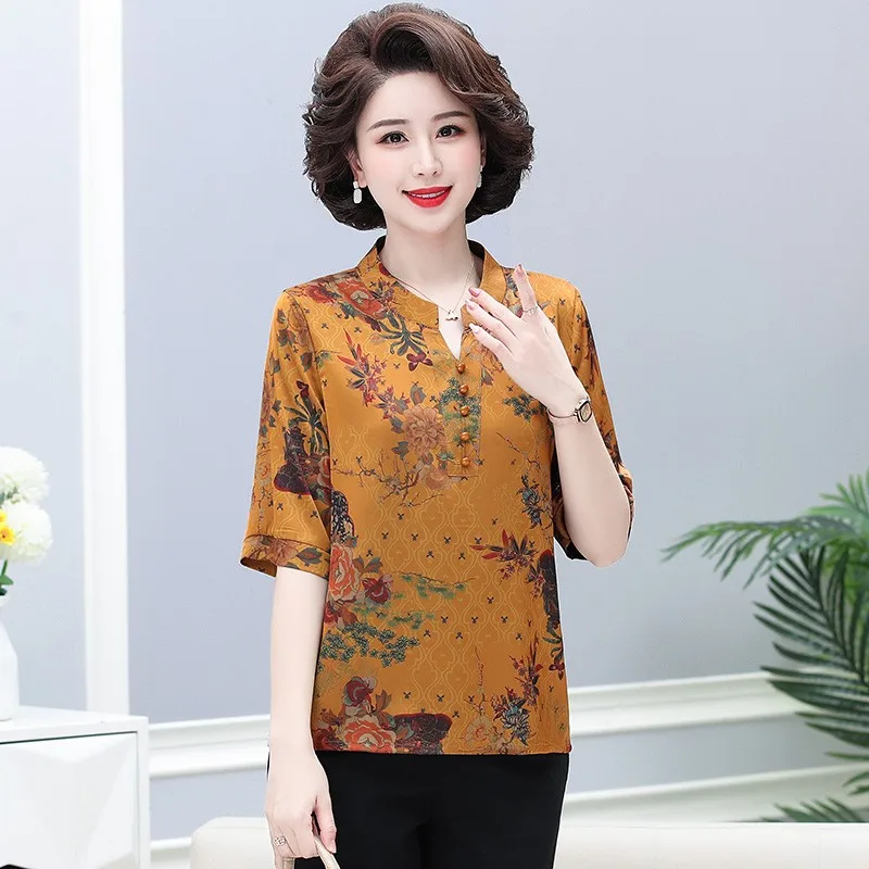 Fashion V-Neck Floral Chiffon Shirt  Fashion Summer Women\'s Clothing Casual Elegant Female short Sleeve Blouse