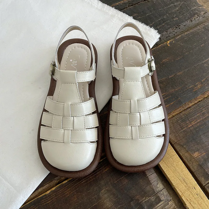 Careaymade-sandali romani minimalisti in vera pelle estate bocca poco profonda gabbia di maiale appartamenti scarpe da donna comode e traspiranti