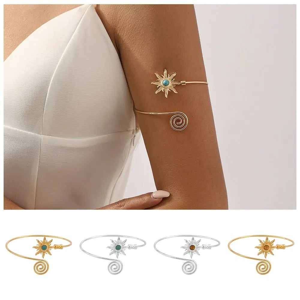 Fashion Alloy Arm Cuff Sun Turquoise Cuff Bangle for Women Twist Line Wrist Accessory Wide Open Arm Cuff Girls
