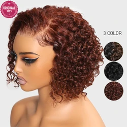 Beleza para sempre-perucas de cabelo humano curly bob, perucas sem cola, peruca curta bob, marrom avermelhado, pronto para vestir