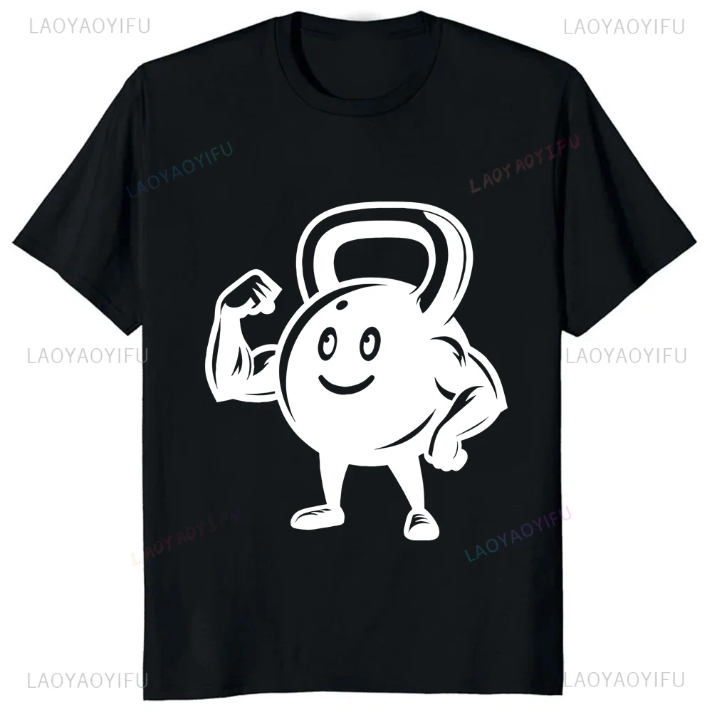 Hot Sale GYM Kettlebell Graphic Cartoon Printed Man Tshirt Fashion Hip Hop Streetwear Casual Fitness Bodybuilding Gymnasium Tees