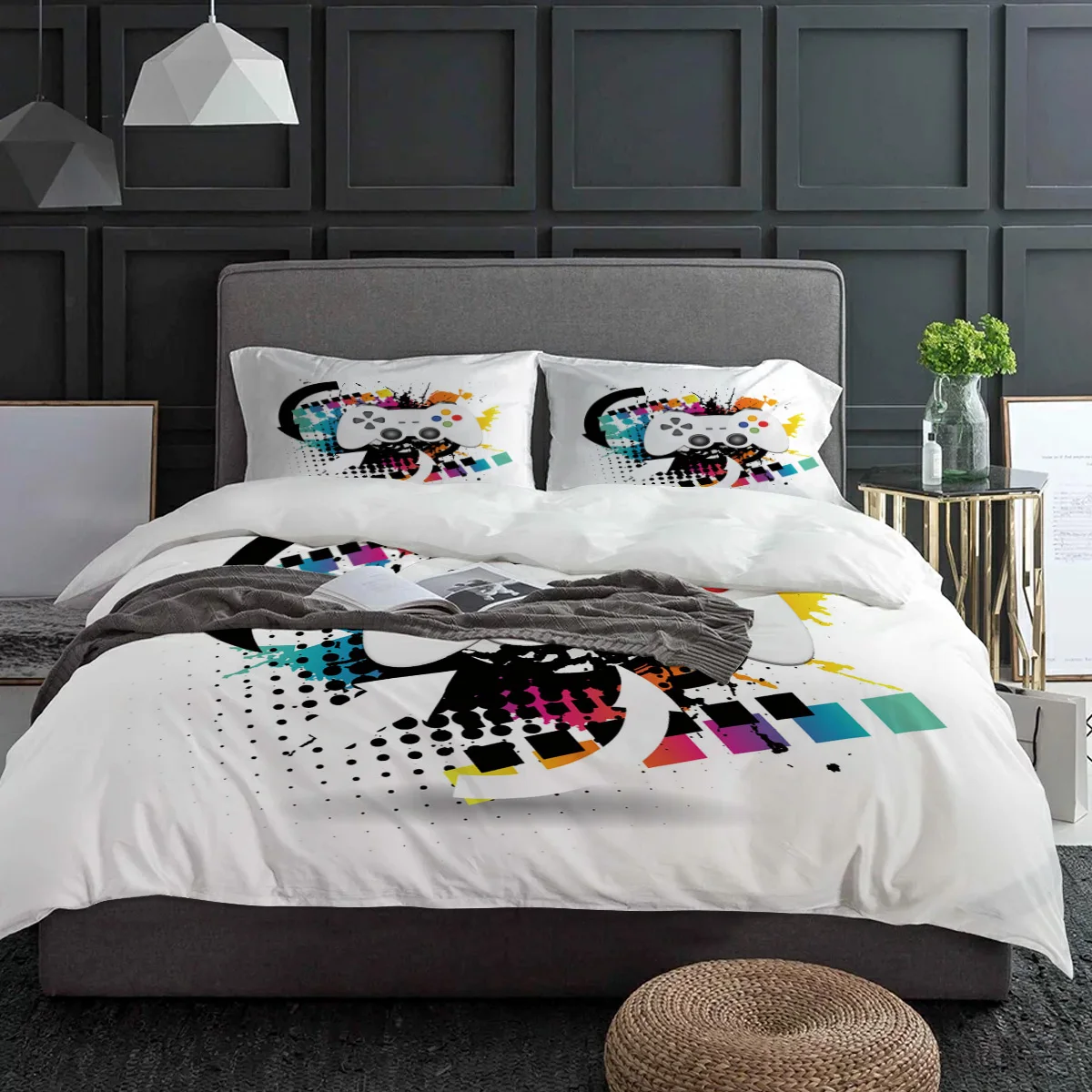 

Colorful Game Console White Bedding Set 3pcs Duvet Cover Pillowcase Kids Adult Quilt Cover Double Bed Set Home Textile