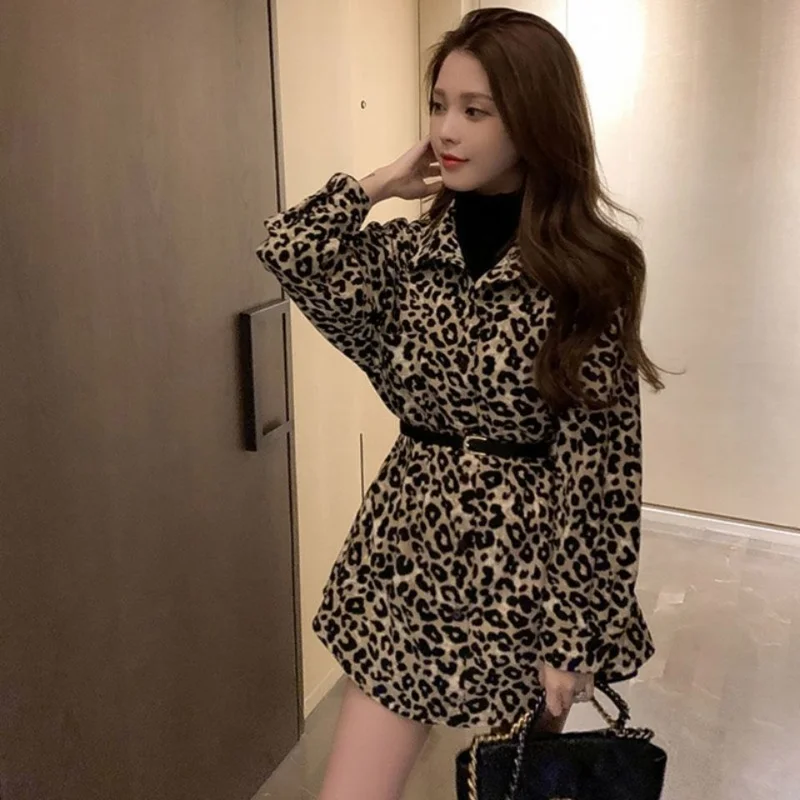 

Trend Leopard Fake Two Pieces Blouse Spring Autumn New Long Sleeve Loose Lacing Shirt Tops Street Casual Fashion Women Clothing