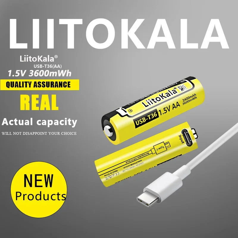 

24pcs Liitokala USB-T36 AA 1.5V 3600mWh Large Capacity Lithium Rechargeable Battery Type-C USB Fast Charge for Mouse Toy