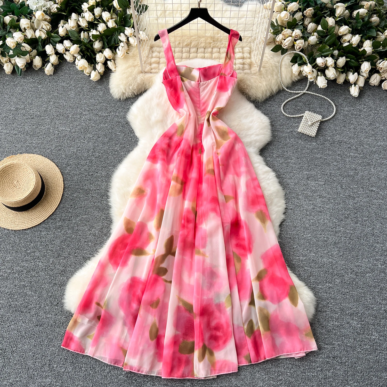 Zomer Elegante Midi Bloemenjurk Voor Vrouwen Tie Dye Bandage Ruffel Chiffon Taille Vrouwelijke Strandvakantie Bohemian Jurken Nieuw In