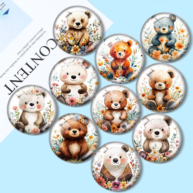 

Floral Bear Cartoon Clipart 10pcs 12mm/18mm/20mm/25mm Round Photo glass cabochon demo flat back Making findings