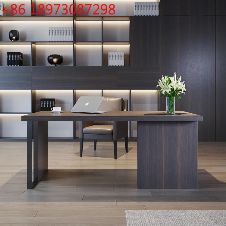 

Italian minimalist modern minimalist household smoked desk solid wood computer desk
