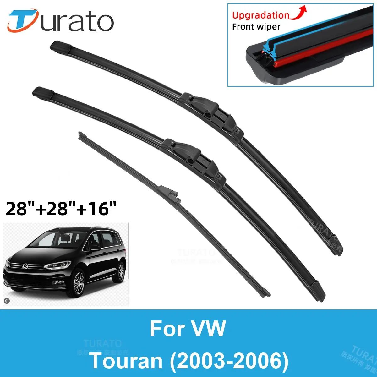 

3PCS Car Wiper Blades for 2003-2006 VW Touran Front Rear Windshield Wipers Double Rubber Car Accessories 2003 2004 2005 2006